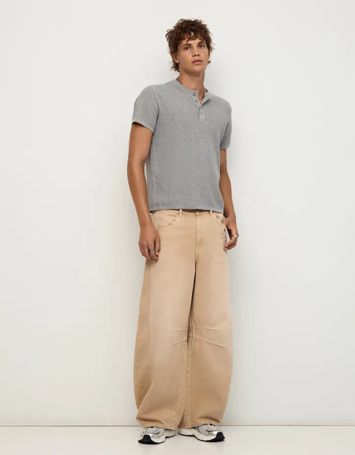 Bershka Jeans Barrel Hombre 34 Camel