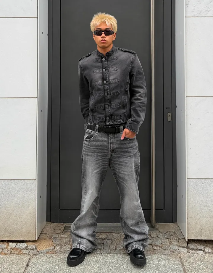 Bershka Jeans Baggy Flare Hombre 32 Gris Oscuro