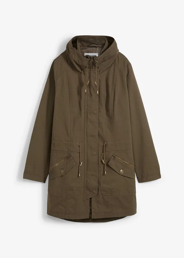 Parka corta de algodón con cuello alto, entallada
