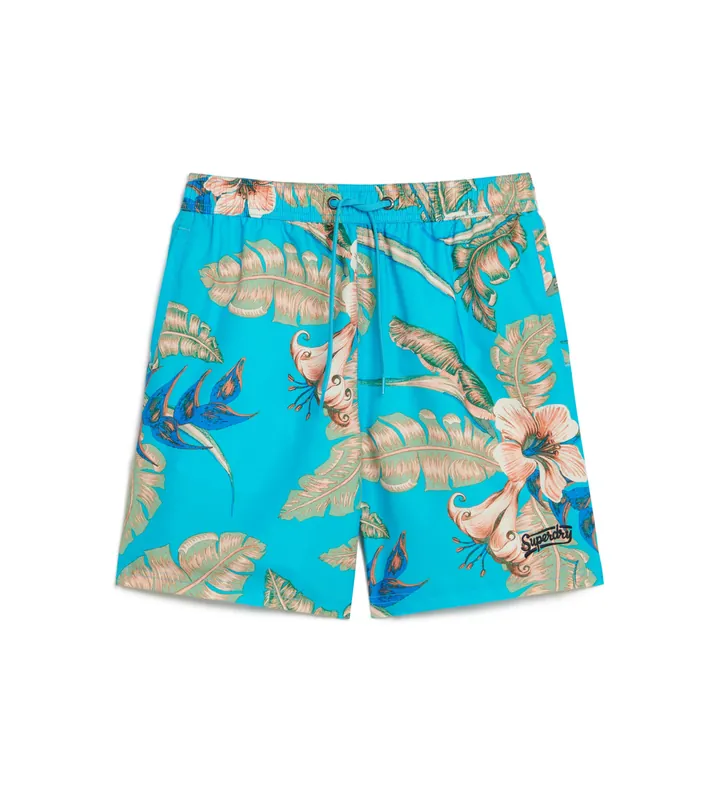 Superdry para hombre. M3010232A Bañador con estampado hawaiano azul (M), Beachwear, Poliéster Reciclado, Sostenible