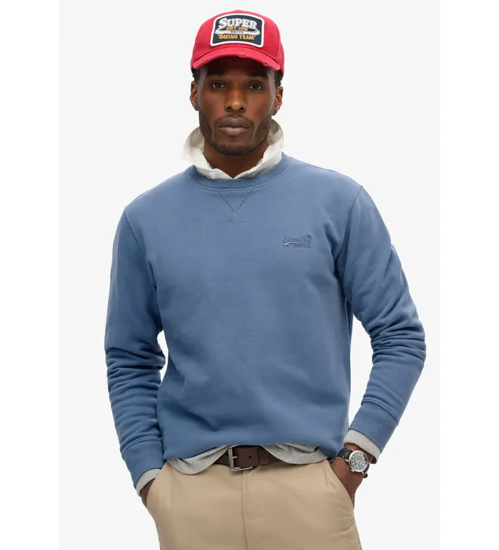 Superdry para hombre. M2013751A Sudadera Essential Logo Crew azul (L), Casual, Algodón, Sostenible