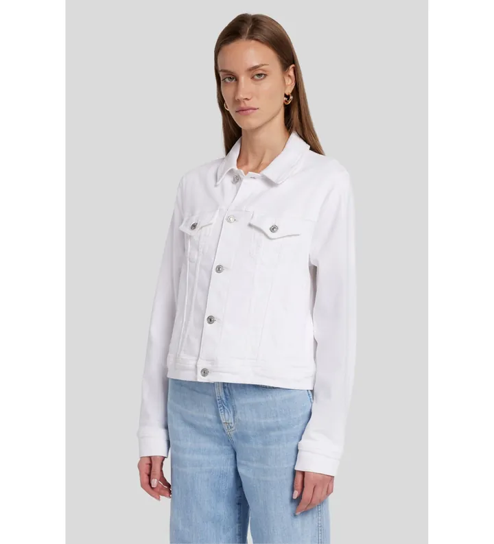 7 For All Mankind para mujer. 7U926549SL7 Chaqueta Classic Trucker blanco (L), Casual, Lyocell