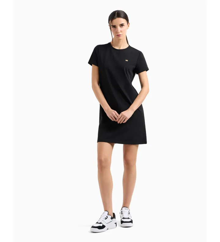 EA7 para mujer. 7W000084_AF12484 Vestido corto confeccionado en punto de algodón elástico negro (S), Casual, Manga corta