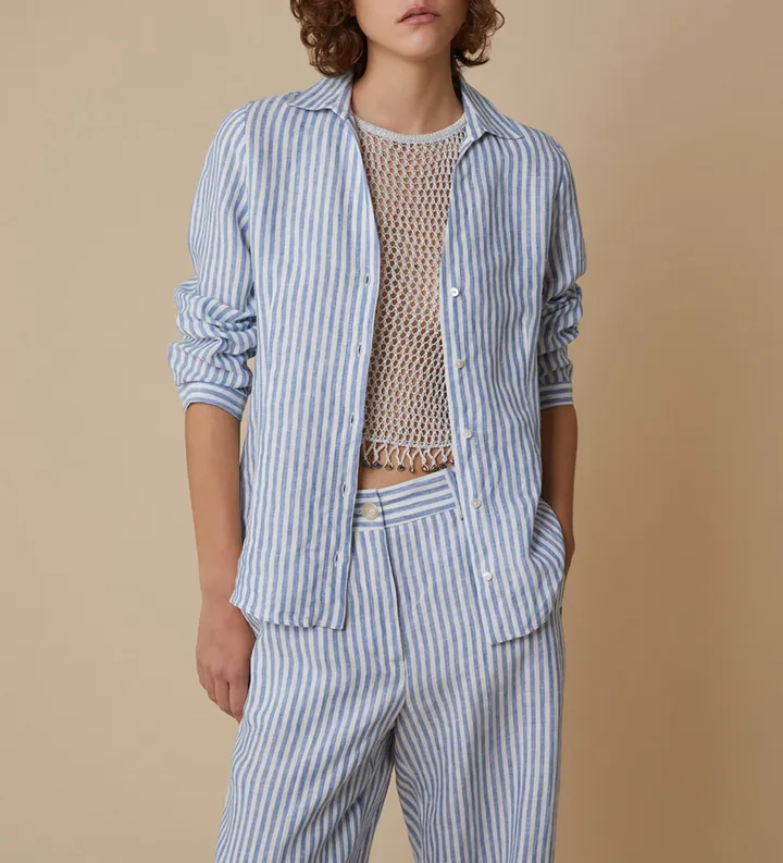 PennyBlack para mujer. 2511111263200 Camisa Sfera azul (L), Casual, Lino, Manga larga