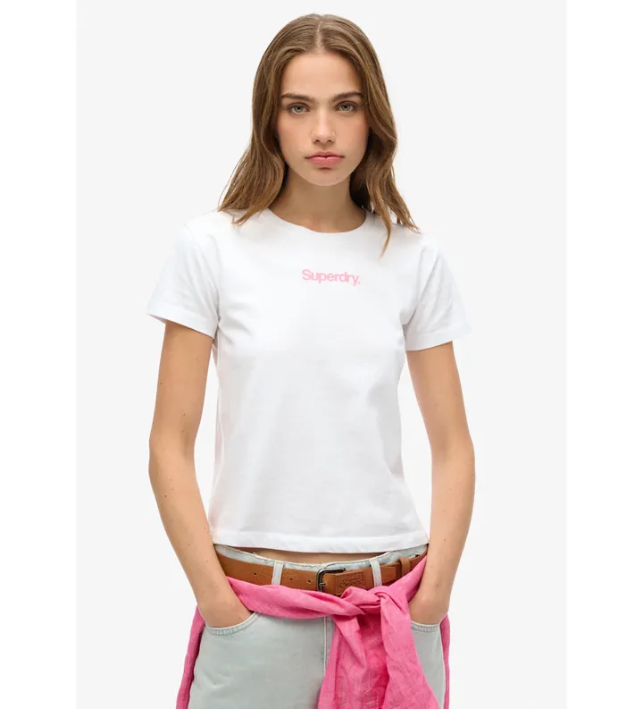 Superdry para mujer. W1011635A Camiseta ajustada con logotipo Core City blanco (L), Casual, Algodón, Manga corta
