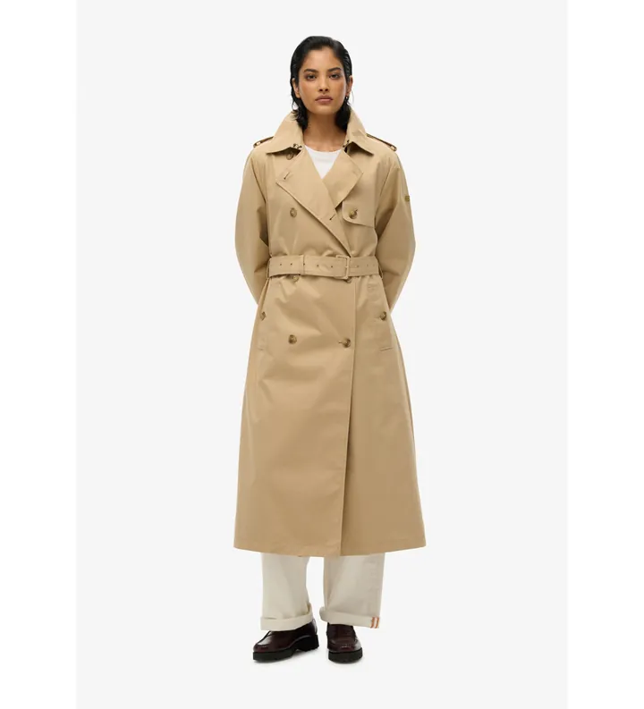 Superdry para mujer. W5011871A Gabardina clásica beige (L), Casual, Algodón