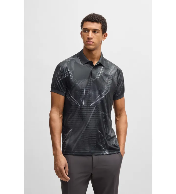 BOSS para hombre. 50537757 Polo Paddy Desert Active negro (L), Casual, Poliéster, Manga corta