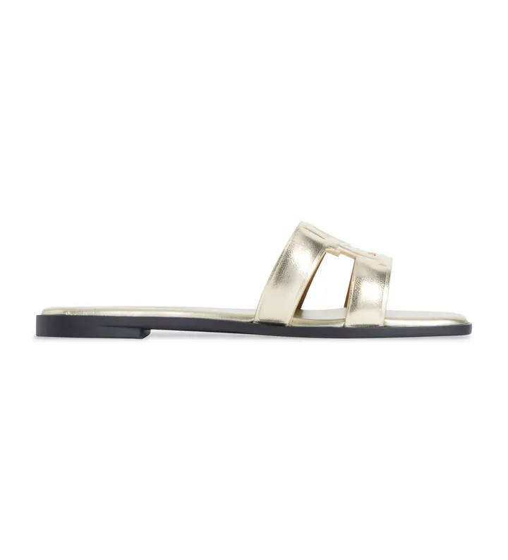 Tommy Hilfiger para mujer. FW0FW09325 Mules metalizados de piel dorado (36), Plano, Ninguno, Casual
