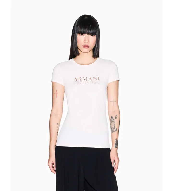 A|X Armani Exchange para mujer. XW001837AF16294U4104 Camiseta Slim Fit rosa (L), Casual, Algodón, Manga corta