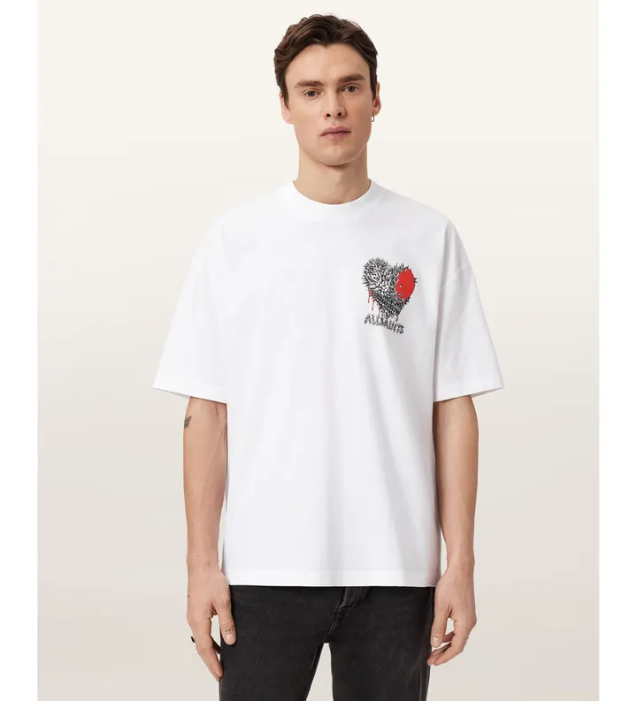 ALL SAINTS para hombre. M042PE Camiseta Chaste blanco (L), Casual, Algodón, Manga corta