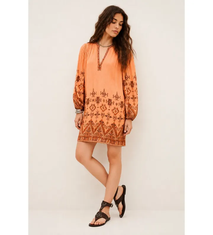 BA&SH para mujer. 1E26ZOLA Vestido Zola naranja (34), Casual, Viscosa, Manga larga