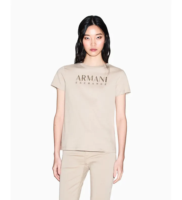 A|X Armani Exchange para mujer. XW002294AF17172U6223 Camiseta Sencilla beige (L), Casual, Algodón, Manga corta