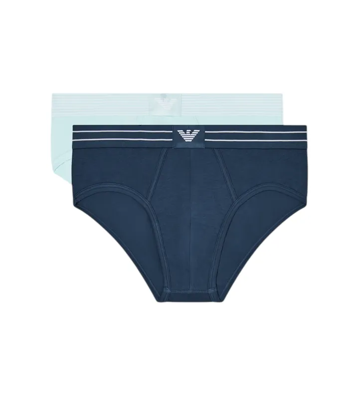 Emporio Armani para hombre. EM000401_AF18884 Set 2 Slips Logolabel azul, turquesa (L), Homewear, Algodón