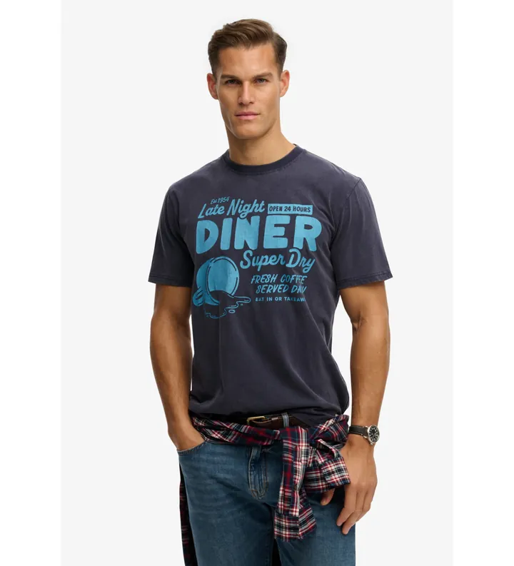 Superdry para hombre. M1012354A Camiseta Local Business marino (L), Casual, Algodón, Manga corta