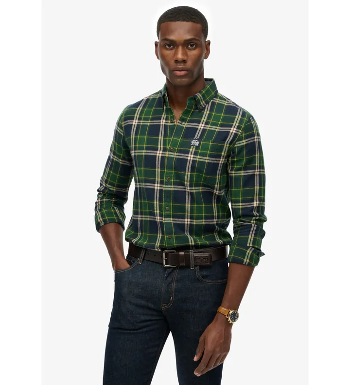 Superdry para hombre. M4011047A Camisa Lumberjack verde (S), Casual, Algodón, Manga larga