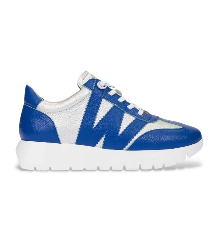 Wonders para mujer. A-2476 Zapatillas de piel Odisei 76 plateado, azul (37), Plata, 3 a 5cm, Cordones, Casual