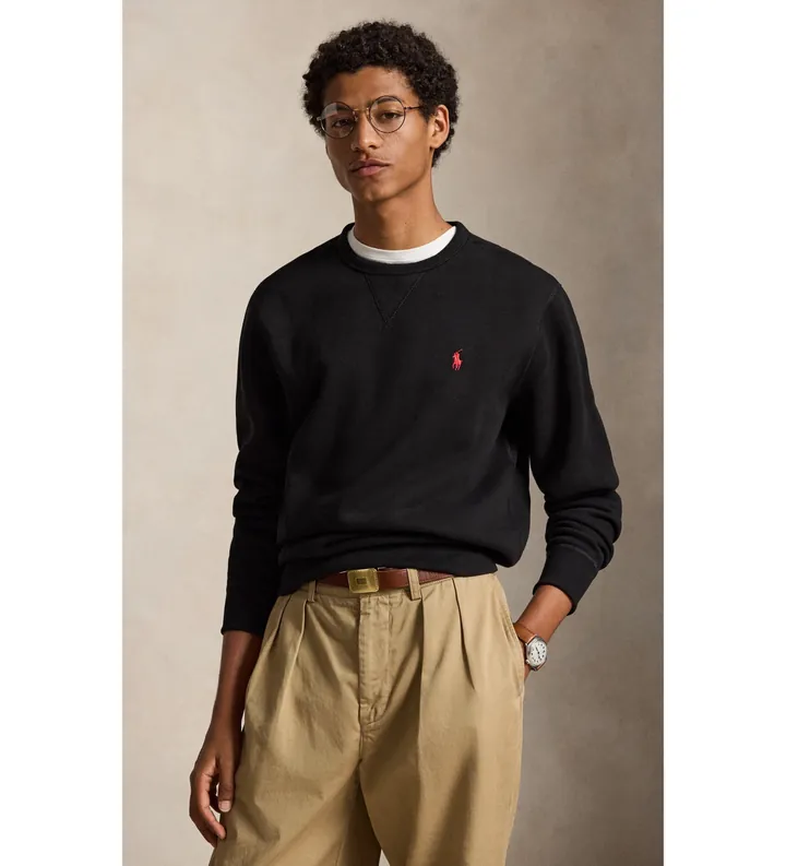 Polo Ralph Lauren para hombre. 710766772001 Sudadera de felpa RL negro (L), Casual, Algodón