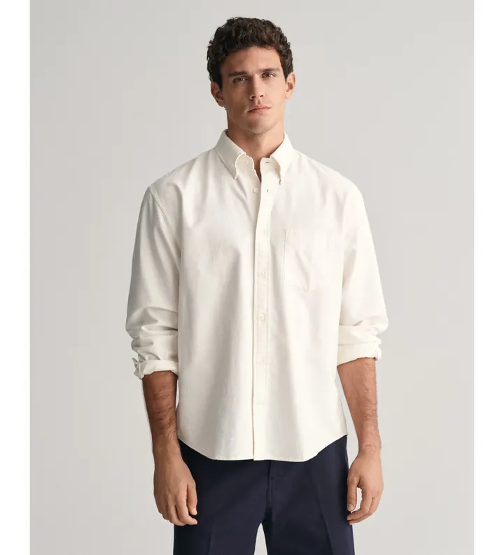 Gant para hombre. 3240051 Camisa Oxford Relaxed Fit Heritage blanco (XL), Casual, Manga larga, Algodón Orgánico, Sostenible