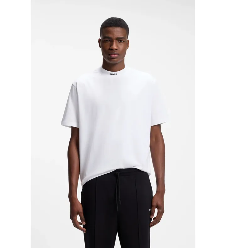 BOSS para hombre. 50562120 Camiseta Collar blanco (L), Casual, Algodón, Manga corta