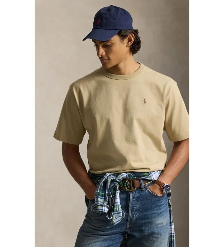 Polo Ralph Lauren para hombre. 710A12979002 Camiseta de cuello redondo Relaxed Fit beige (S), Casual, Algodón, Manga corta