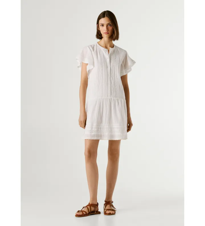 Pepe Jeans para mujer. PL9537785 Vestido Destin blanco (L), Casual, Algodón, Manga corta