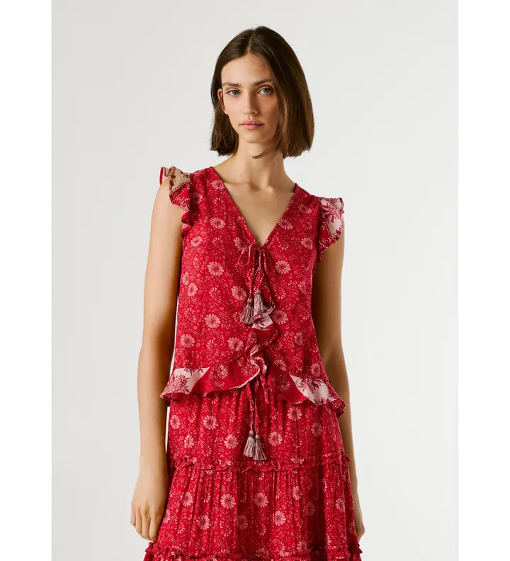 Pepe Jeans para mujer. PL3051410 Top Cristal rojo (M), Casual, Algodón, Sin mangas / Tirantes