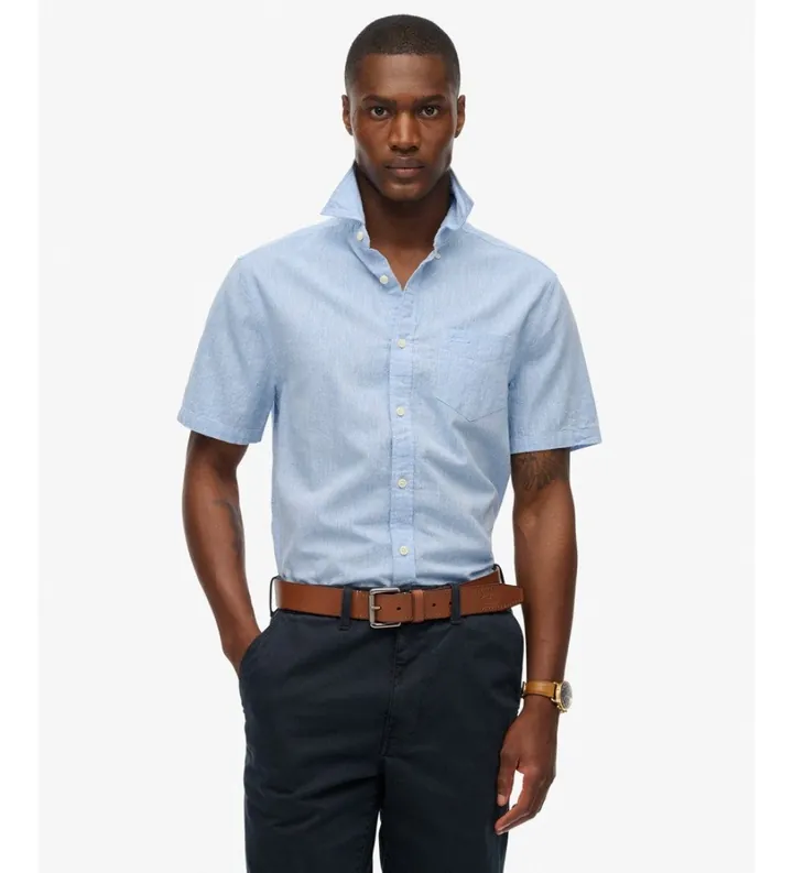 Superdry para hombre. M4011093A Camisa City Cotton Linen azul (XL), Casual, Algodón, Manga corta