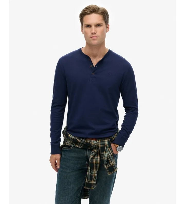 Superdry para hombre. M6010907A Camiseta Essential marino (L), Casual, Algodón, Manga larga