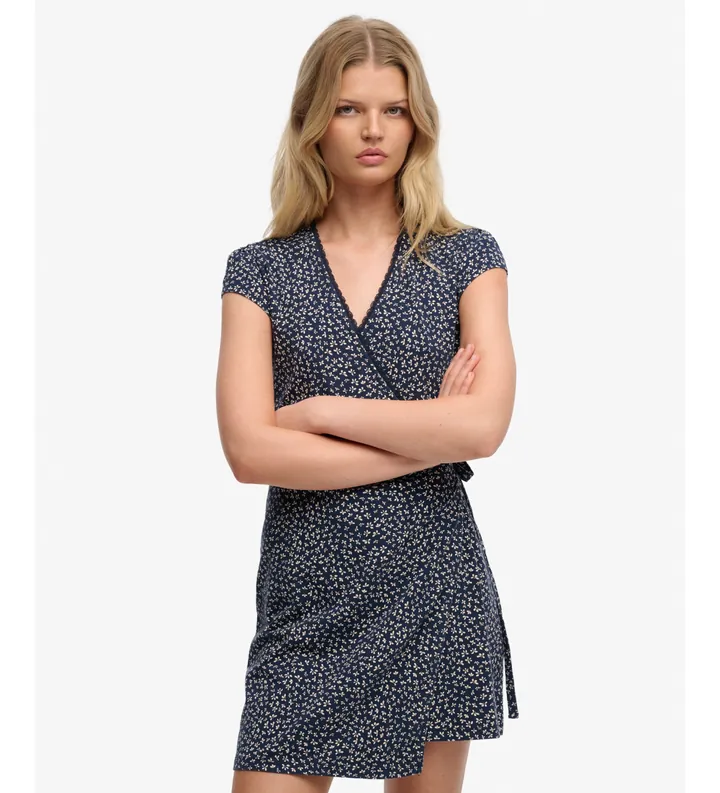 Superdry para mujer. W8011832B Vestido Athletic Essential Wrap marino (XXS), Casual, Algodón, Manga corta