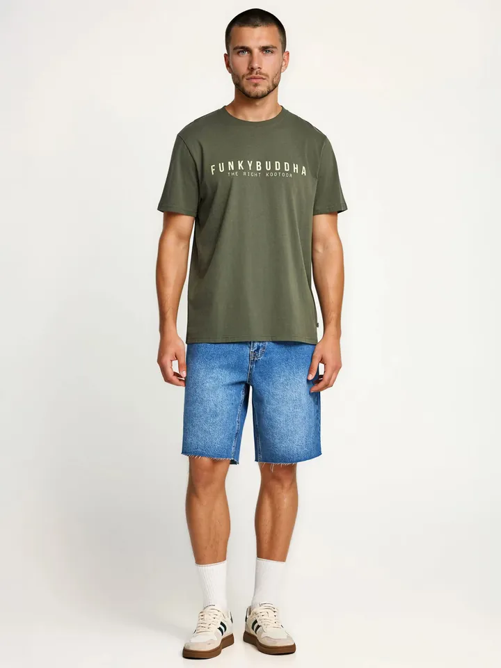 Funky Buddha Camiseta verde oscuro / blanco lana