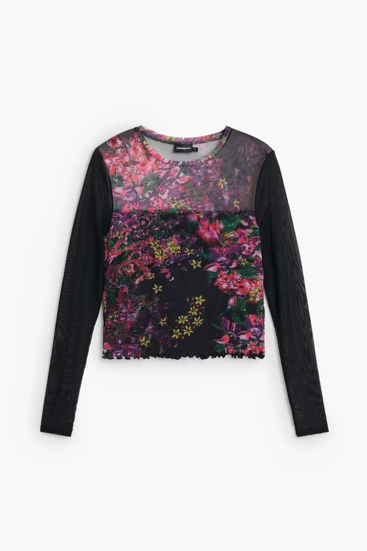 Desigual, Camiseta flores, Poliester, Rojo, L