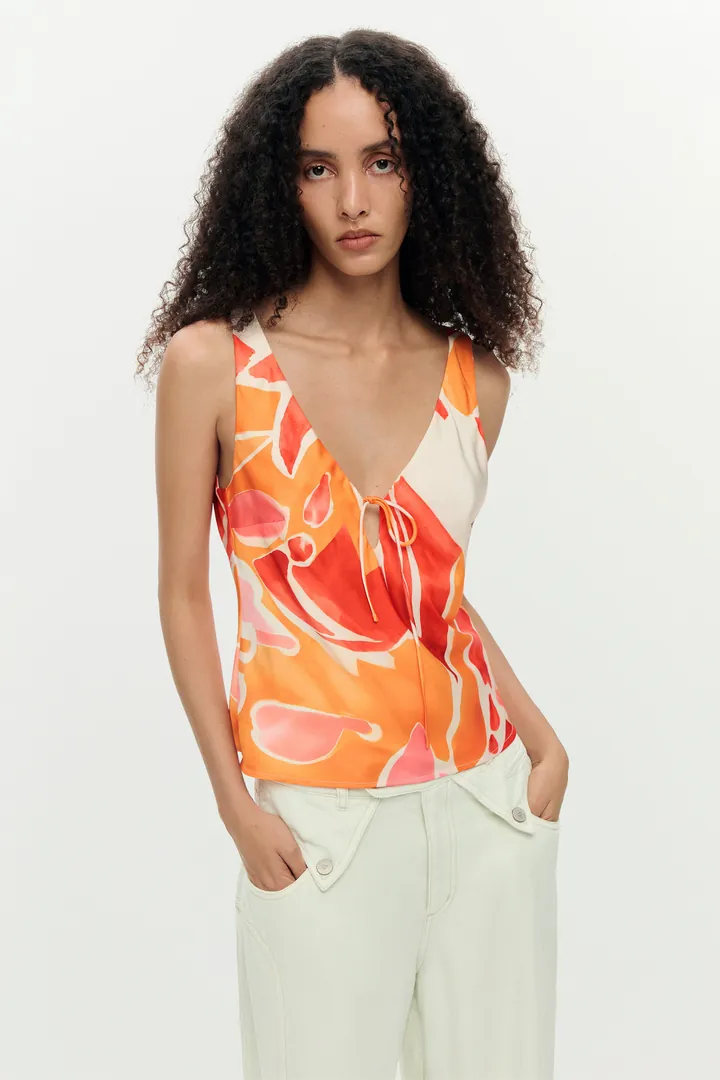 Desigual, Blusa tirantes pétalos, Mujer, Poliester, Naranja, L