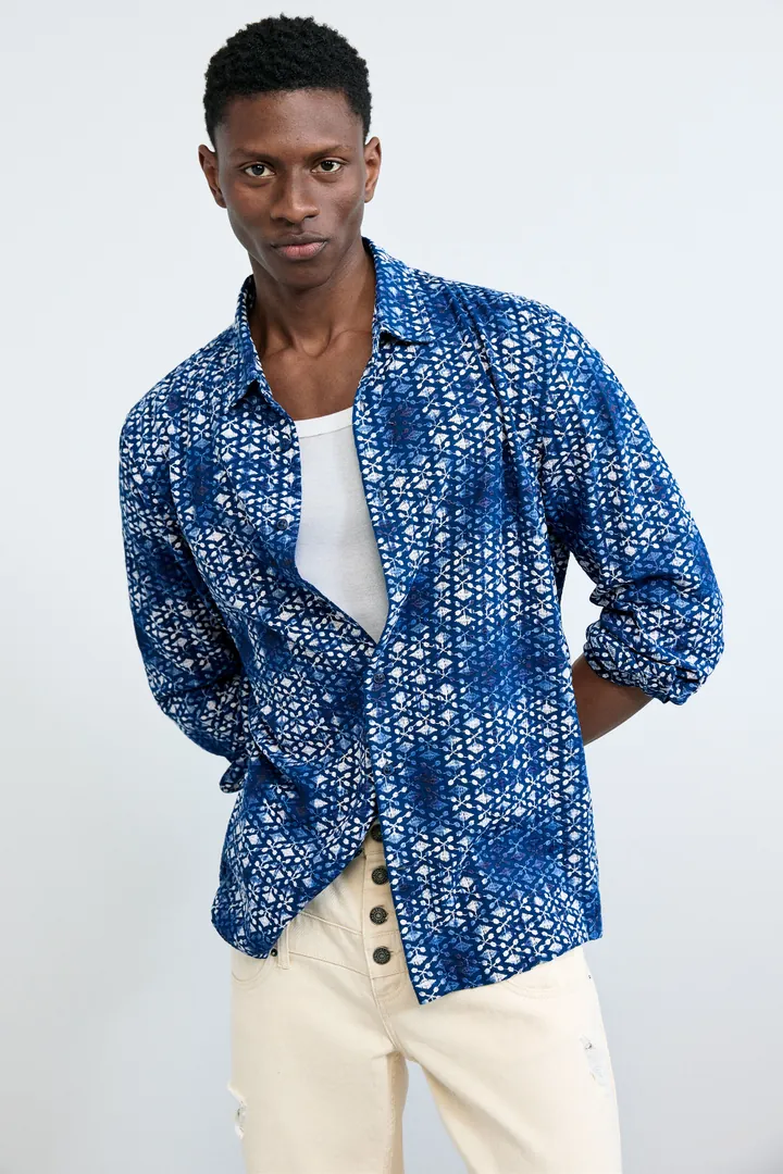 Desigual, Camisa estampado geométrico, Hombre, Azul, L