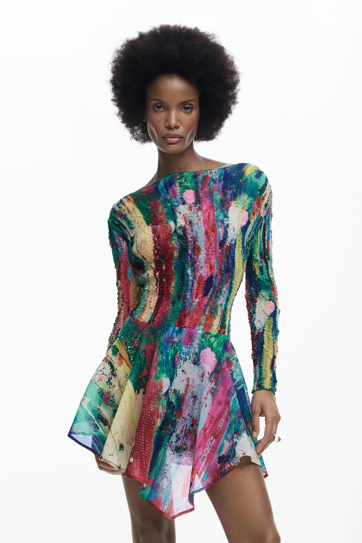Desigual, Vestido asimétrico fruncido, Mujer, Poliester, L