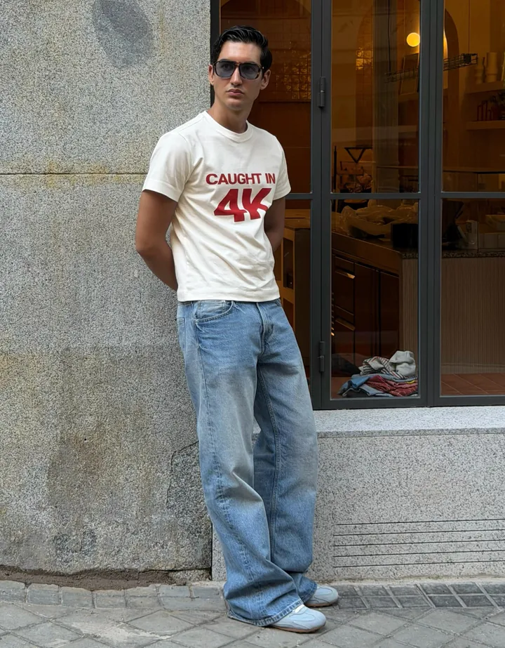 Bershka Jeans Baggy Flare Hombre 32 Azul Lavado