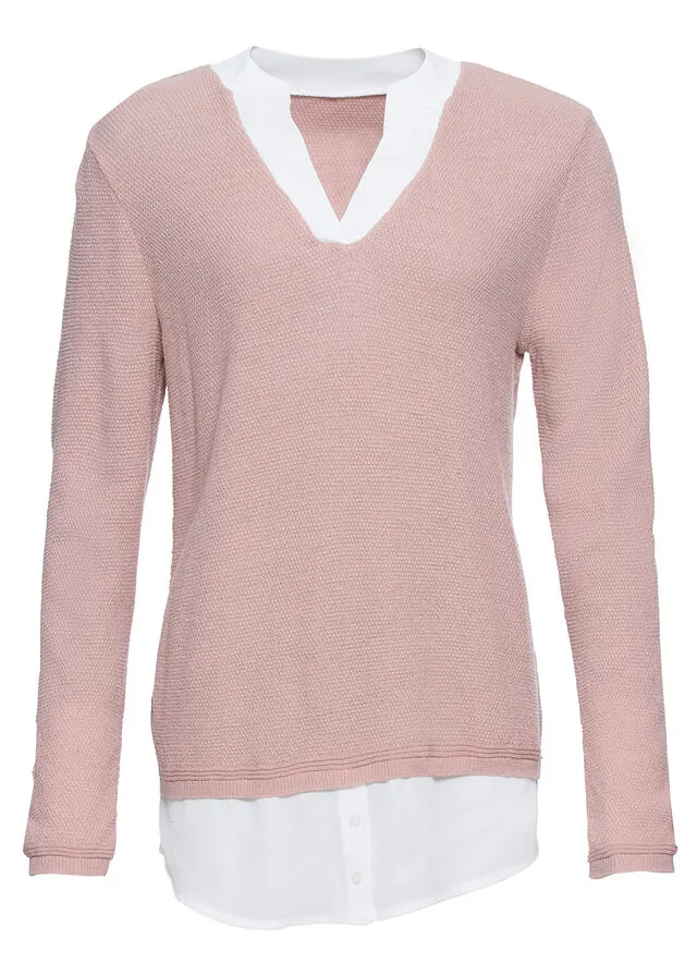 Jersey de punto fino con inserto de blusa
