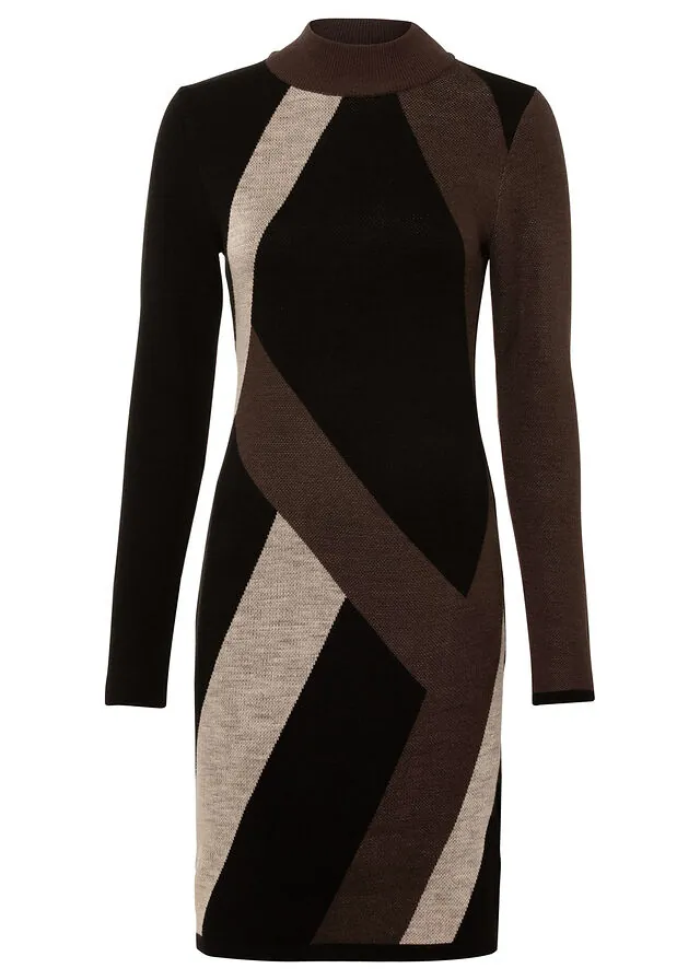 Vestido de punto jacquard con rayas modernas