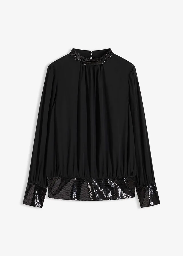 Blusa de tul fino con lentejuelas