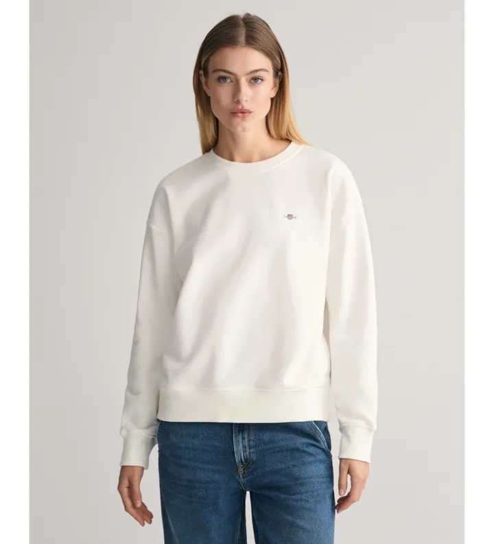 Gant para mujer. 4201414 Sudadera Shield de cuello redondo blanco (L), Casual, Algodón