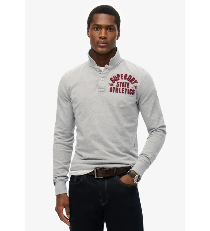 Superdry para hombre. M1110435A Polo de manga larga Vintage Athletic gris (L), Casual, Algodón