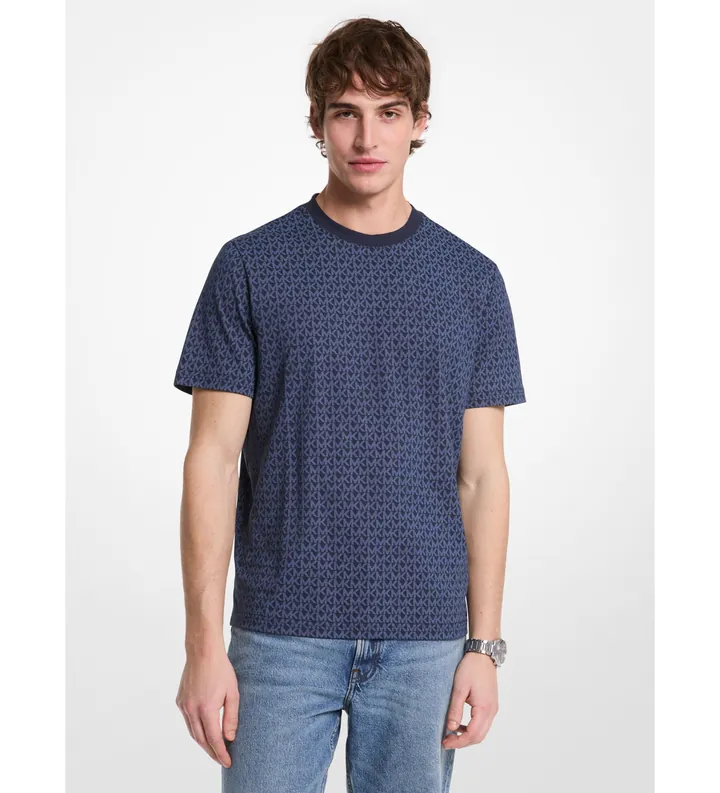 Michael Kors para hombre. CS5529A5KS Camiseta Logo azul (L), Casual, Algodón, Manga corta