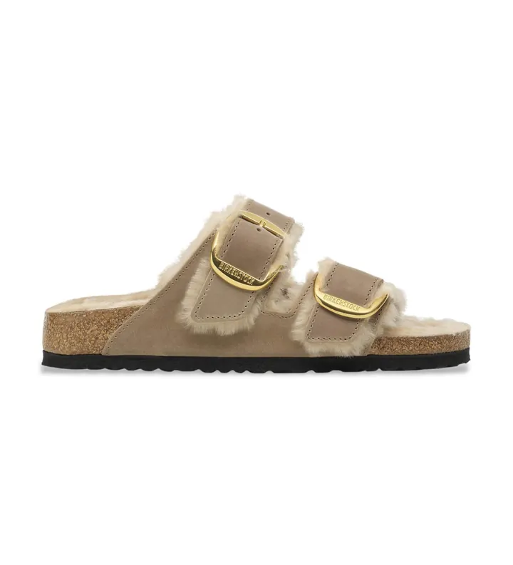Birkenstock para mujer. 1030384 Sandalias de Piel Arizona Big Buckle Lana de borrego (Ajuste Estrecho) beige (37), Plano, Ninguno, Casual
