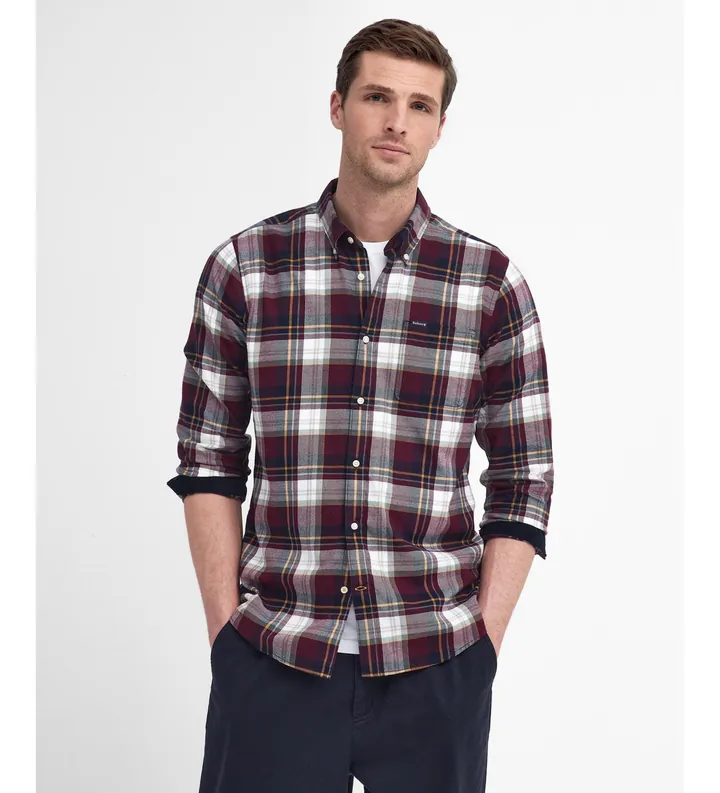 Barbour para hombre. MSH4995 Camisa Crossfell granate (XL), Casual, Algodón, Manga larga