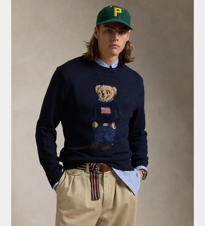 Polo Ralph Lauren para hombre. 710946137001 Jersey de algodón y lino con Polo Bear marino (XL), Casual