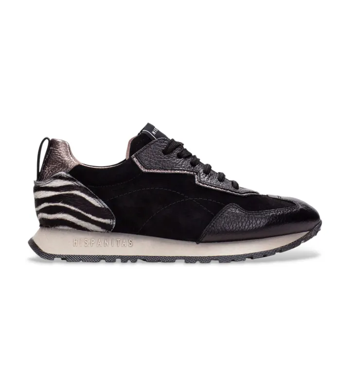 Hispanitas para mujer. ZHI254312 Zapatillas de Piel Kansas negro (36), Plano, 1 a 3cm, Cordones, Casual