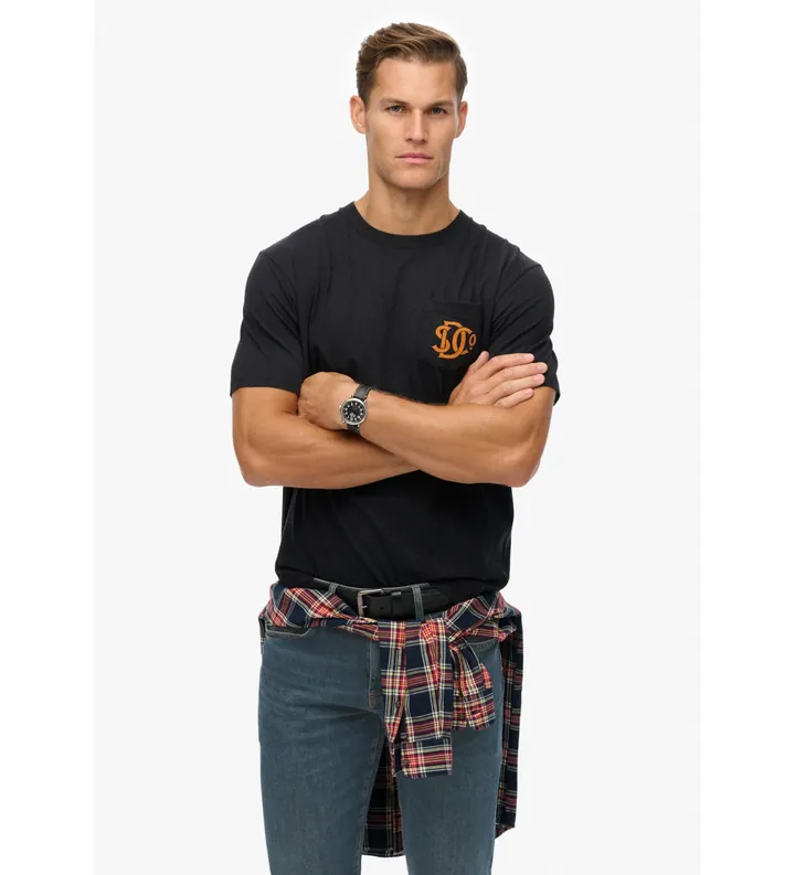 Superdry para hombre. M1012288A Camiseta Merchant Graphic marino (L), Casual, Algodón, Manga corta