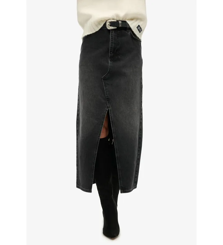 Superdry para mujer. W7210339A Falda Maxi negro (26), Casual, Algodón, Denim