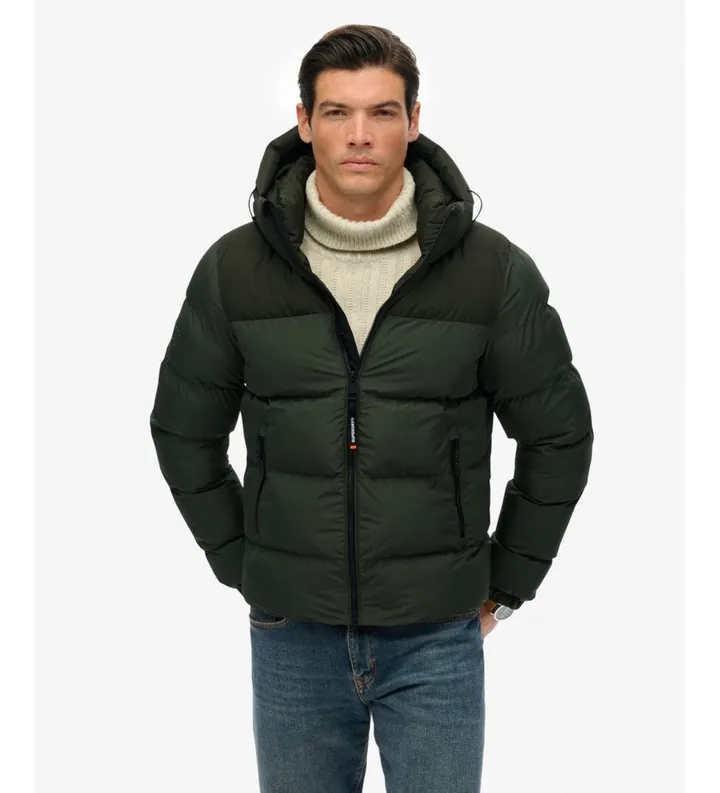 Superdry para hombre. M5012281A Chaqueta Acolchada Colorblock verde (L), Casual, Poliéster Reciclado, Sostenible