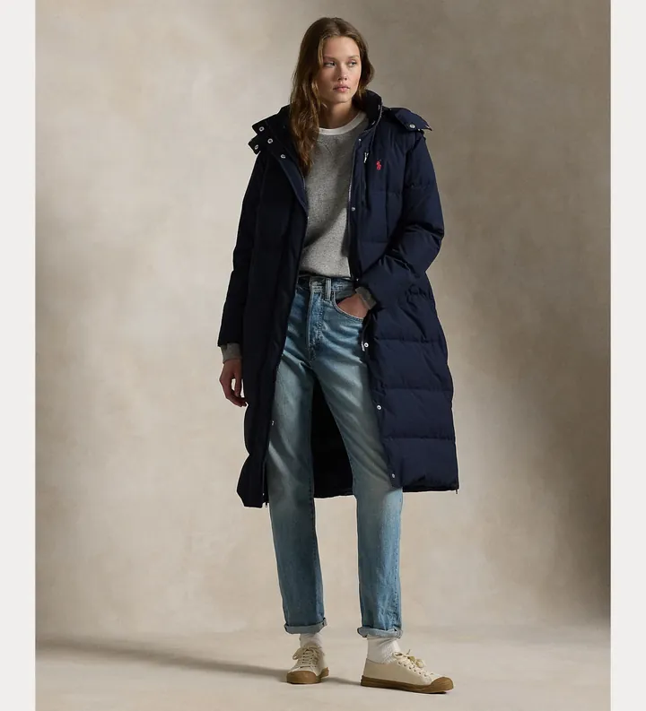 Polo Ralph Lauren para mujer. 211941005001 Abrigo de plumón con capucha marino (L), Casual, Algodón
