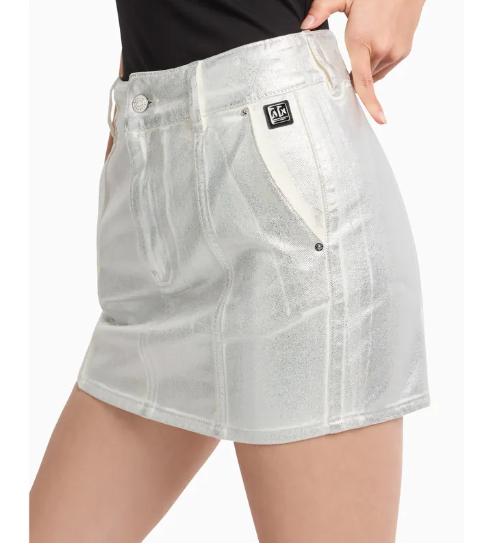 A|X Armani Exchange para mujer. XW000099AF10836M8047 Minifalda de mezclilla de talle alto plateado (L), Plata, Casual, Algodón